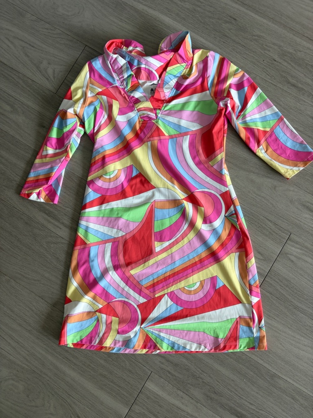 Kenny Dana - ruffle neck women’s  Multicolor Swirl Print Mini Dress